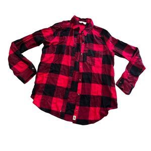 Hollister red black flannel plaid button down shirt XS